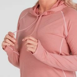 NRS Silkweight Hoodie - Women's -Climbing Accessories Outlet Shop 10140 05 Mauve Model Detail 090221 2000x2000 rsz 29954.1647968653