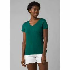 Prana Foundation Short Sleeve V Neck - Women's (Spring 2022) -Climbing Accessories Outlet Shop W11170142 DEEPPINEHEATHER ALT 5 rsz 90260.1644208740