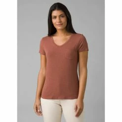 Prana Foundation Short Sleeve V Neck - Women's (Spring 2022) -Climbing Accessories Outlet Shop W11170142 TERRAHEATHER rsz 13777.1653672738