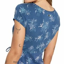 Sherpa Padma Wrap Dress - Women's (Spring 2022) -Climbing Accessories Outlet Shop padma wrap dress blue model back rsz 55315.1664924748