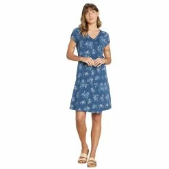 Sherpa Padma Wrap Dress - Women's (Spring 2022) -Climbing Accessories Outlet Shop padma wrap dress blue model front full view 14695.1664924762