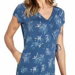 Sherpa Padma Wrap Dress - Women's (Spring 2022) -Climbing Accessories Outlet Shop padma wrap dress blue model front rsz 25922.1664924748