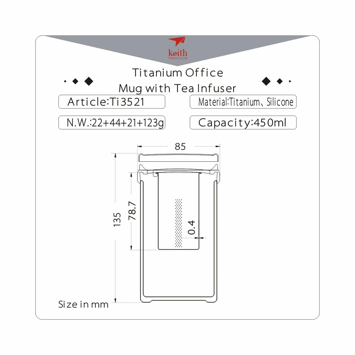 Keith Titanium Office Mug With Tea Infuser 8 Keith Titanium Office Mug With Tea Infuser - Image 8